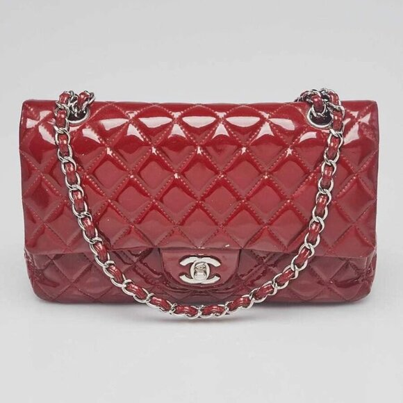 Chanel Red Quilted Patent Leather Classic Medium Double Flap Bag - Picture 1 of 12